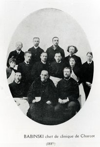 Charcot with his chef de clinique, Babinski and a group of interns and doctors at the Salpetrière Hospital, Paris